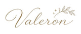 The word 'Valeron' is written in elegant gold cursive script with a small leafy branch and star accent above it, on a plain light background.